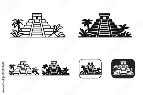 Mayan pyramid with jungle foliage and shadow effect