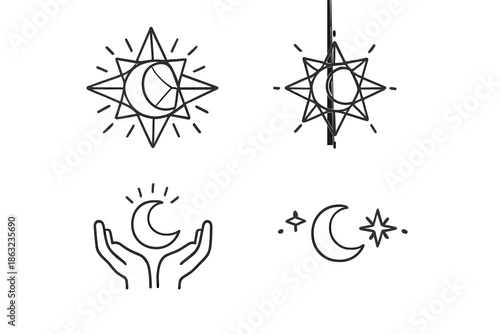 Celestial Icons with Crescent Moon and Stars