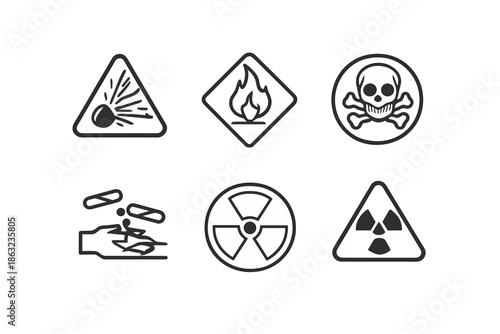 Collection of hazard symbols on a gray background