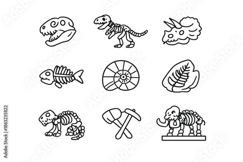 Dinosaur and Mammoth Skeletons Icons Collection