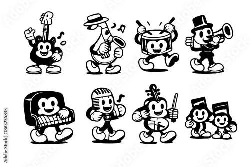 Vintage Cartoon Band Playing Music