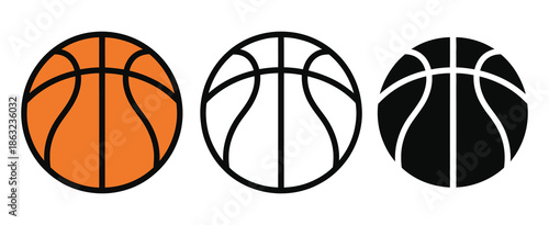 basketball icon set vector on white background, a top ranked collection of sports graphic design elements featuring simple outline and solid styles in orange black and white for logo website and 