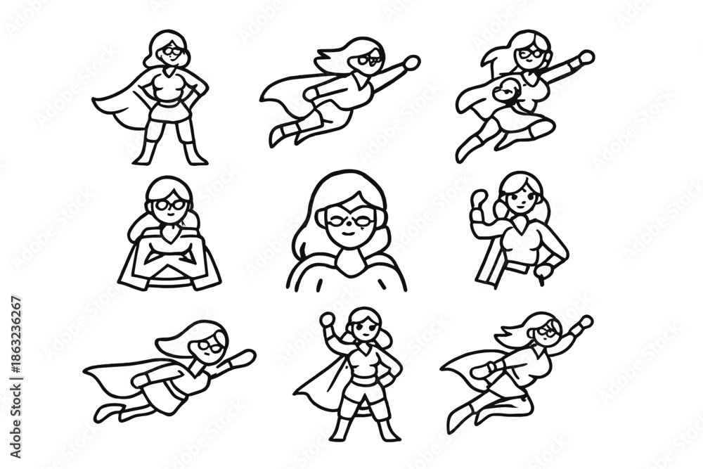 Fototapeta premium Set of cartoon superheroes women