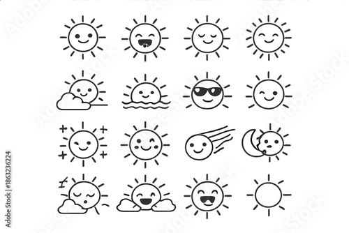 Weather Icons with Cute Sun Faces