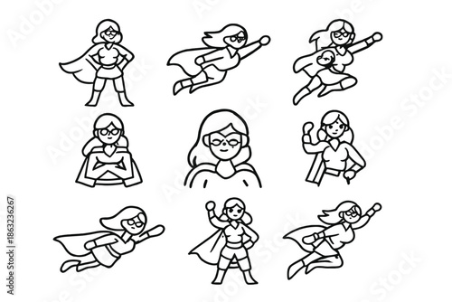Set of cartoon superheroes women
