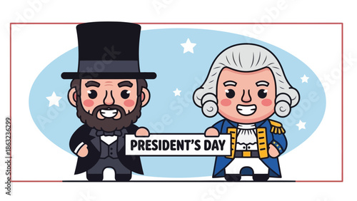 Flat design, Cute Cartoon Abraham Lincoln and George Washington, President's Day. Flat design, Cute Cartoon Abraham Lincoln and George Washington, President's Day