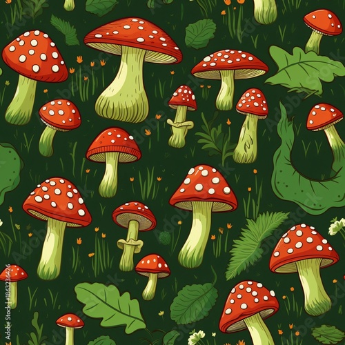 Mushroom pattern, mushroom seamless pattern, cute mushroom pattern, mushroom repeating pattern, mushroom digital paper, forest pattern, fairy mushroom, autumn mushroom