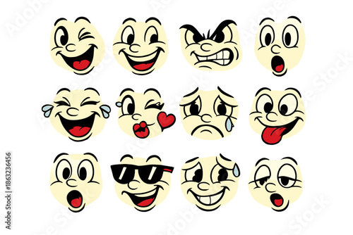 Collection of Cartoon Emoticons with Various Expressions