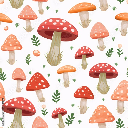 Mushroom pattern, mushroom seamless pattern, cute mushroom pattern, mushroom repeating pattern, mushroom digital paper, forest pattern, fairy mushroom, autumn mushroom