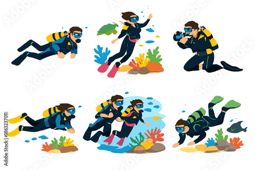 Scuba divers exploring underwater reef