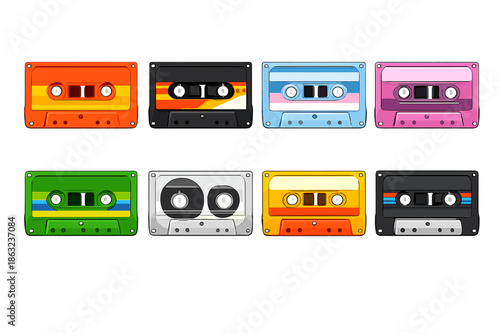 Retro cassette tapes in vibrant colors