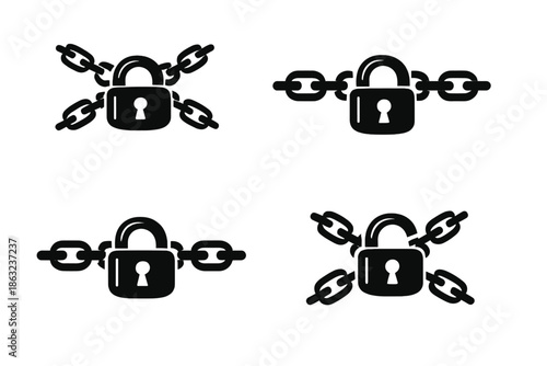 Four security lock and chain icons
