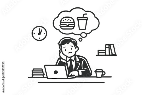 Bored office worker daydreaming about fast food