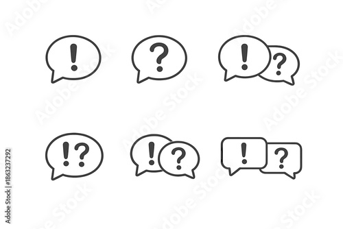 Set of speech bubbles with exclamation marks and question marks