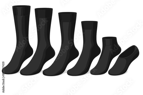 Collection of black socks in various lengths