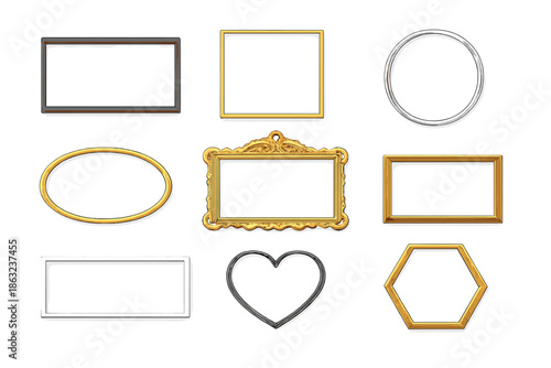 Collection of nine empty frames with glowing edges