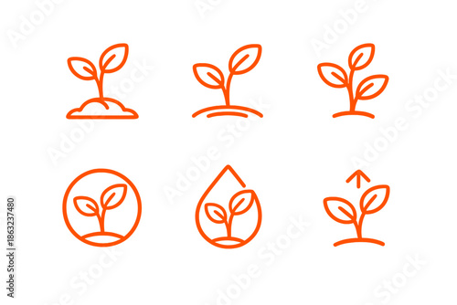 Set of sprout icons in orange neon glow