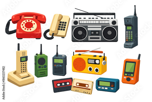 Collection of retro communication devices and audio equipment