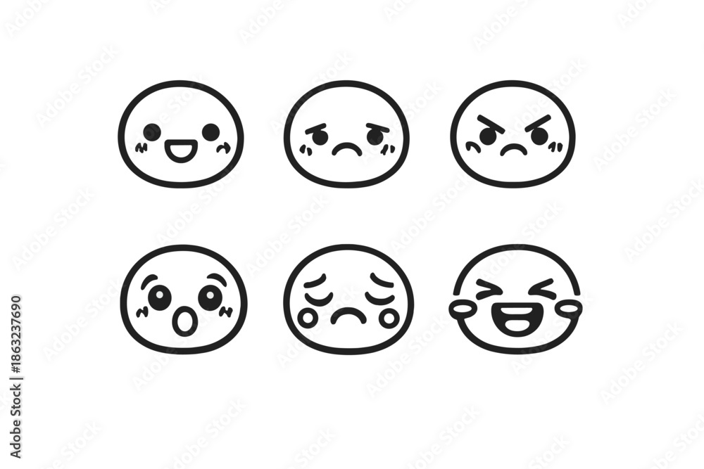 Fototapeta premium Set of Cute Emoticons on Gray Background