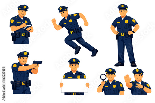 Diverse Police Officers in Various Poses