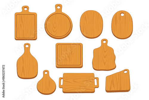 Collection of wooden cutting boards with different shapes