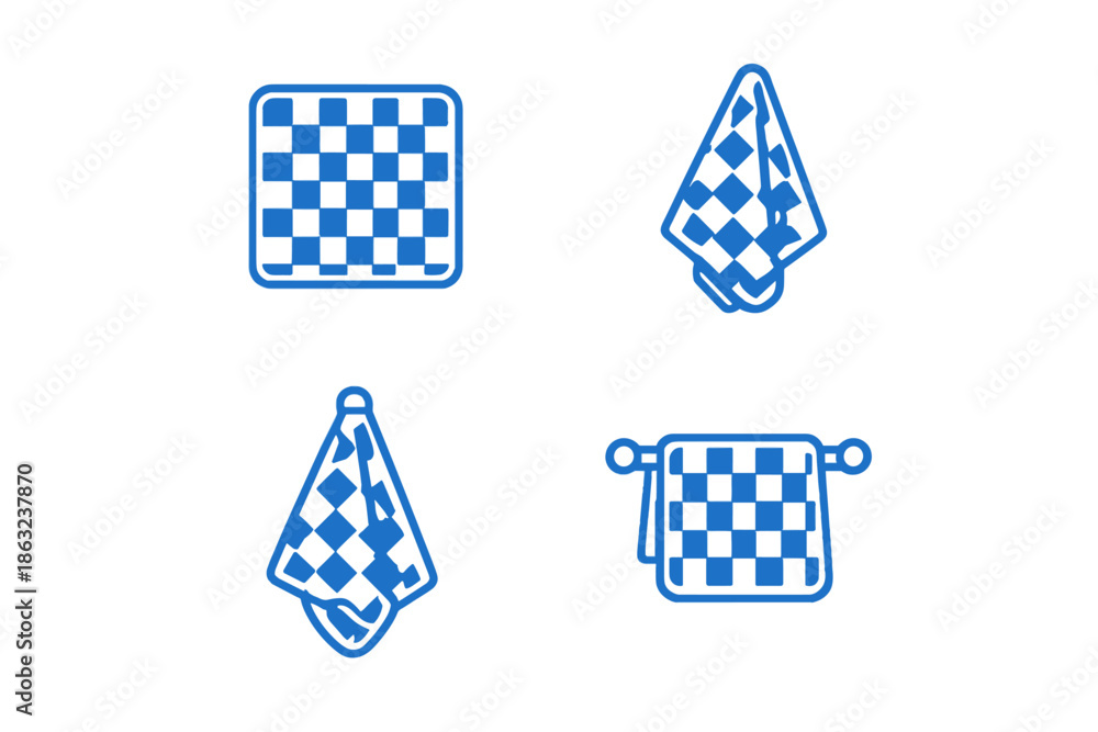 Fototapeta premium Four checkered patterns with glowing blue outlines against a dark background