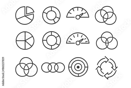 Set of infographic icons with dark background