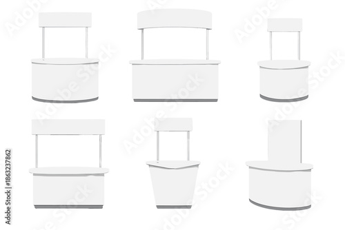 Set of white retail promotion stands with banners