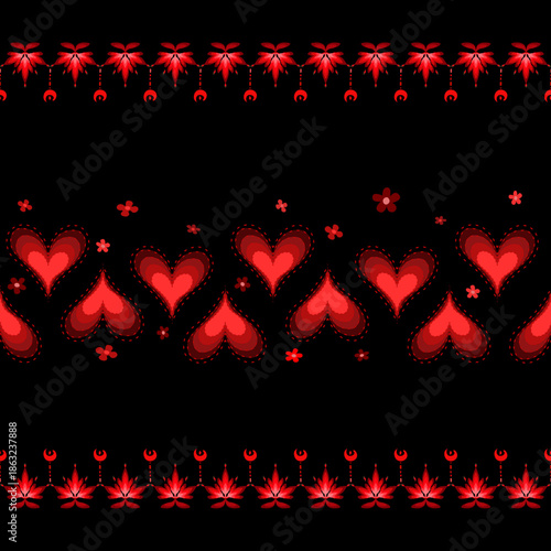 Simple Romantic Seamless Vector Pattern with Pink Hearts Isolated on a Red Background
