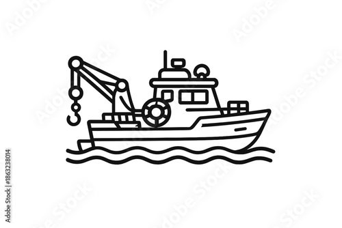 Fishing boat with crane icon