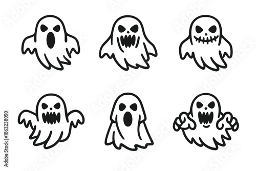Six Halloween Ghosts with Different Expressions