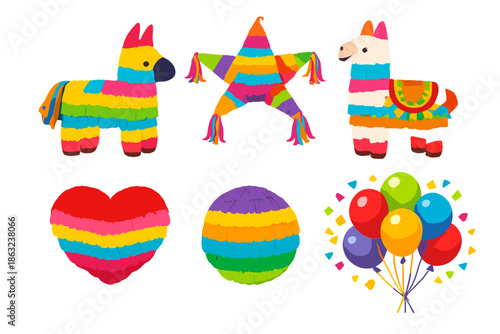 Vibrant Pinatas and Balloons for Fiesta Celebration