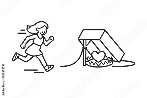 Woman running into a heart trap