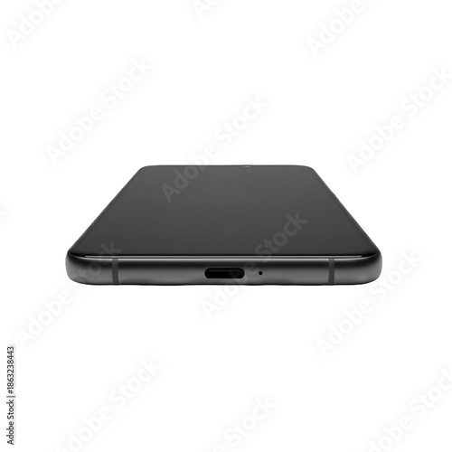 Smartphone displayed from the side showing its sleek design and charging port on a clean white background