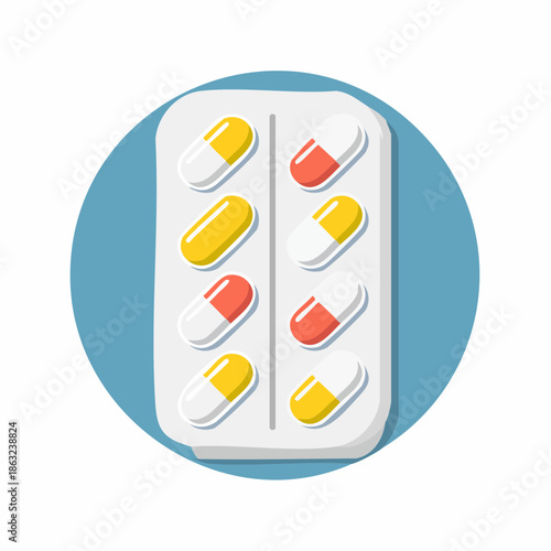 Colorful medicine capsules displayed in a clean white blister pack, symbolizing modern healthcare, pharmaceutical treatment, daily dosage, and essential wellness management