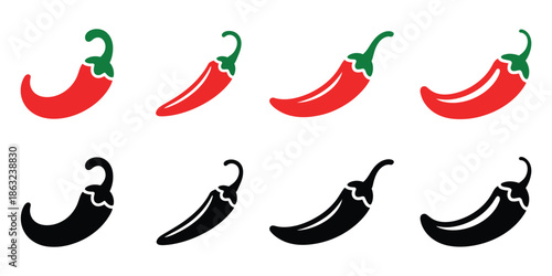 chili pepper icon set vector silhouette on white background, a top ranked collection of spicy food symbols featuring clean graphic design, simple shapes, and versatile branding use.