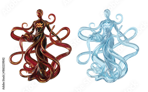  A set of Abstract water bearer Aquarius Zodiac with unique, flowing streams