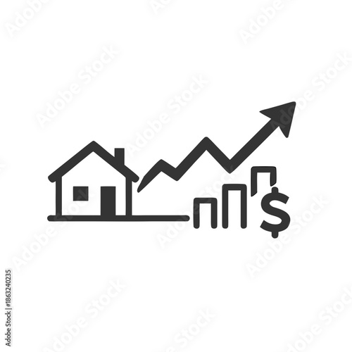 Real Estate Price Growth Chart with House Icon