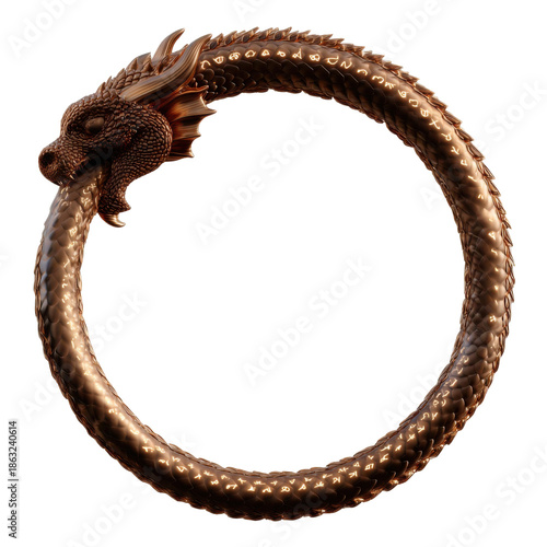 Bronze dragon ouroboros with intricate scales and runes