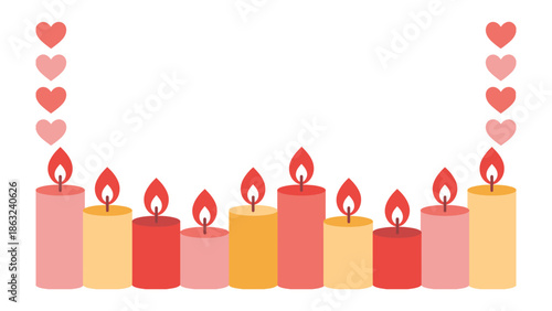 Candles of Affection: A set of ten colorful candles are aglow with a set of love symbol above them, capturing the warmth and romance of the moment.