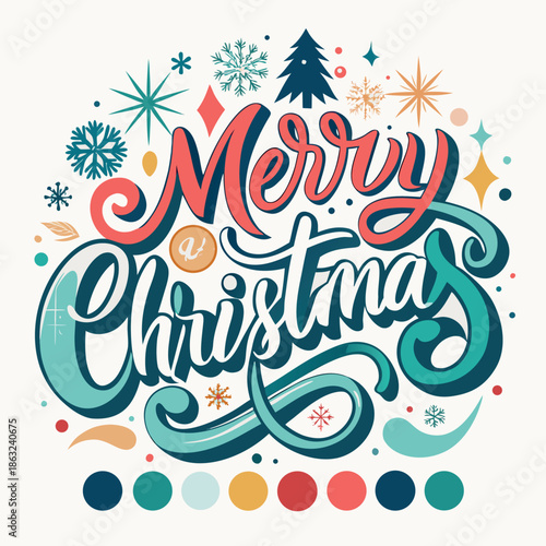 An elegant vector design showcases beautiful merry christmas lettering utilizing smooth curves and a festive aesthetic for holiday greetings and celebrations