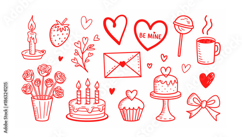 Valentine's Day Doodle: charming doodles for conveying romantic sentiments, filled with traditional icons associated with the celebration of love.