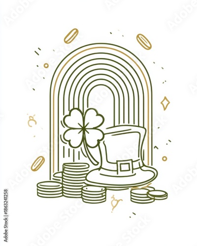 St Patrick’s Day Line Art Icons with Shamrock and Irish Symbols