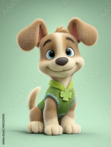 Cute Puppy in St Patrick’s Day Costume 3D Cartoon Illustration