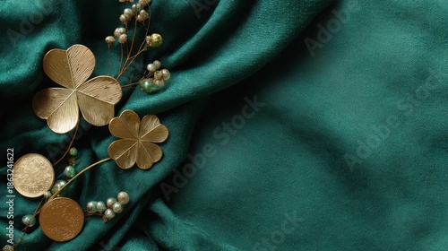 Modern St Patrick’s Day Flat Lay Background in Green Tones