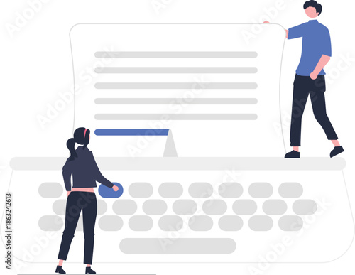 This detailed illustration showcases a vintage typewriter with a classic design representing writing creativity and the nostalgic appeal of analog technology