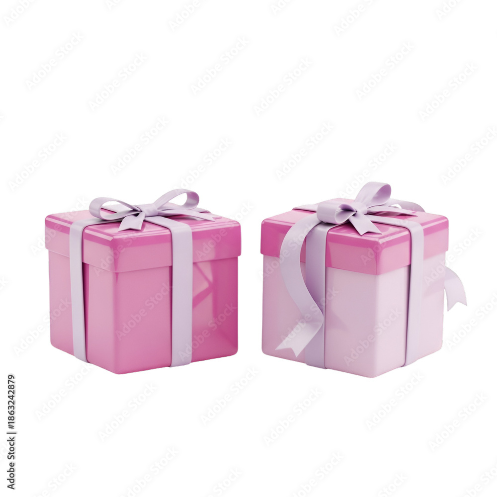 Fototapeta premium Pink Gift Boxes with Ribbons Isolated on White Background