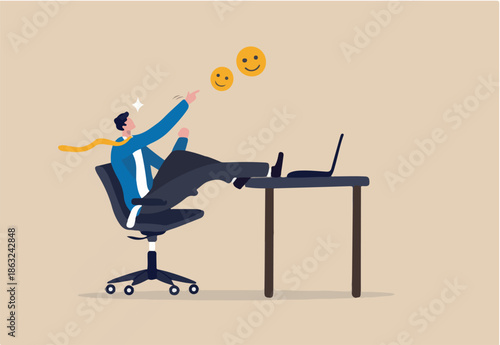 Job satisfaction, work happiness, love your career or motivation to go to work, appreciation after finish work concept, happy businessman with joyful and positive emotion celebrating his finish work. 