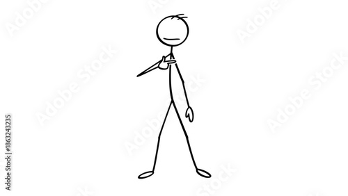 Stick Figure Man Standing with a Dismissive Hand Gesture and Turning Away, Depicting Indifference or Refusal on Isolated White Background.