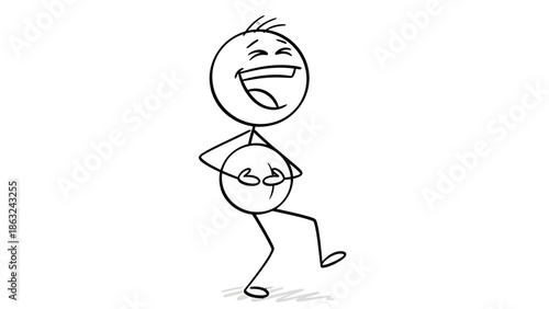A simple stick figure cartoon character laughing out loud and holding its belly, expressing great joy and amusement.